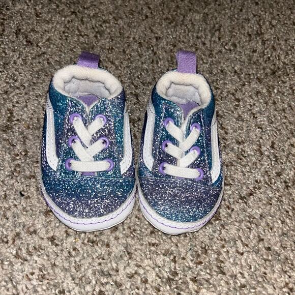 VANS Old Skool Baby Girl Crib Shoes Ombre Glitter Blue & Purple Size 1 - Picture 2 of 4